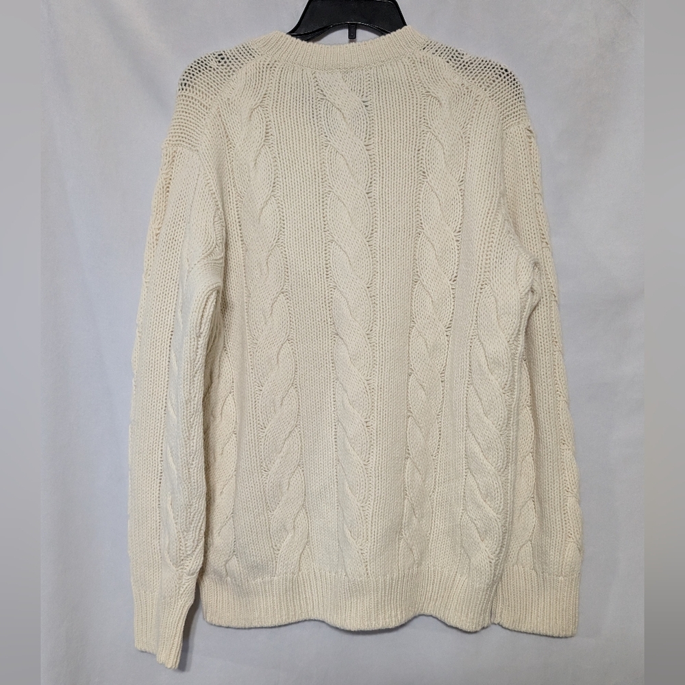 Coach Ivory Braided Cable Knit V-neck Wool Sweater, Embroidered Logo Size XS NWT - Picture 10 of 11
